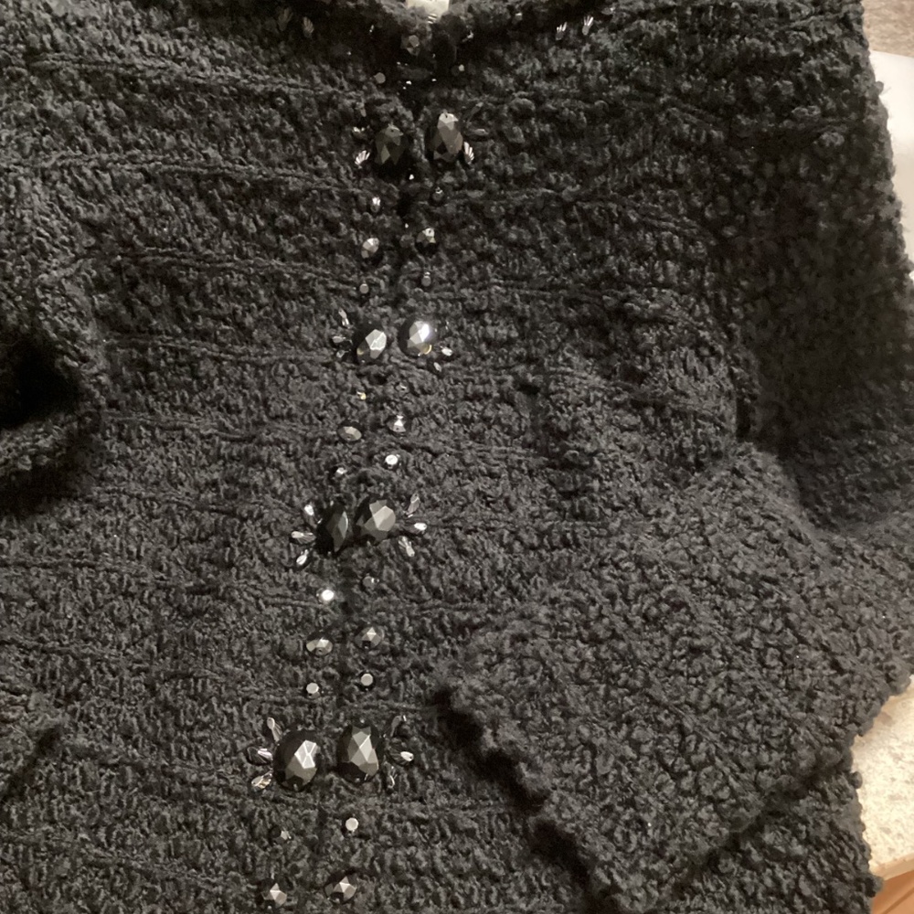 Chico’s Cardigan Sweater Size 1 Black With Embellishments Preppy! Classic! - Picture 5 of 16